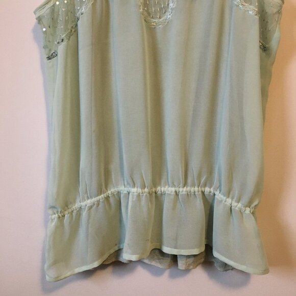 Seafoam Green Sheer Sequin and Bead Mermaidcore Tank Top - Picture 6 of 13